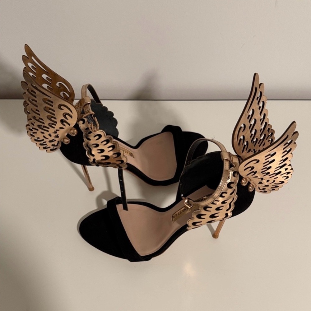 Sophia Webster Black and Gold Winged Heels